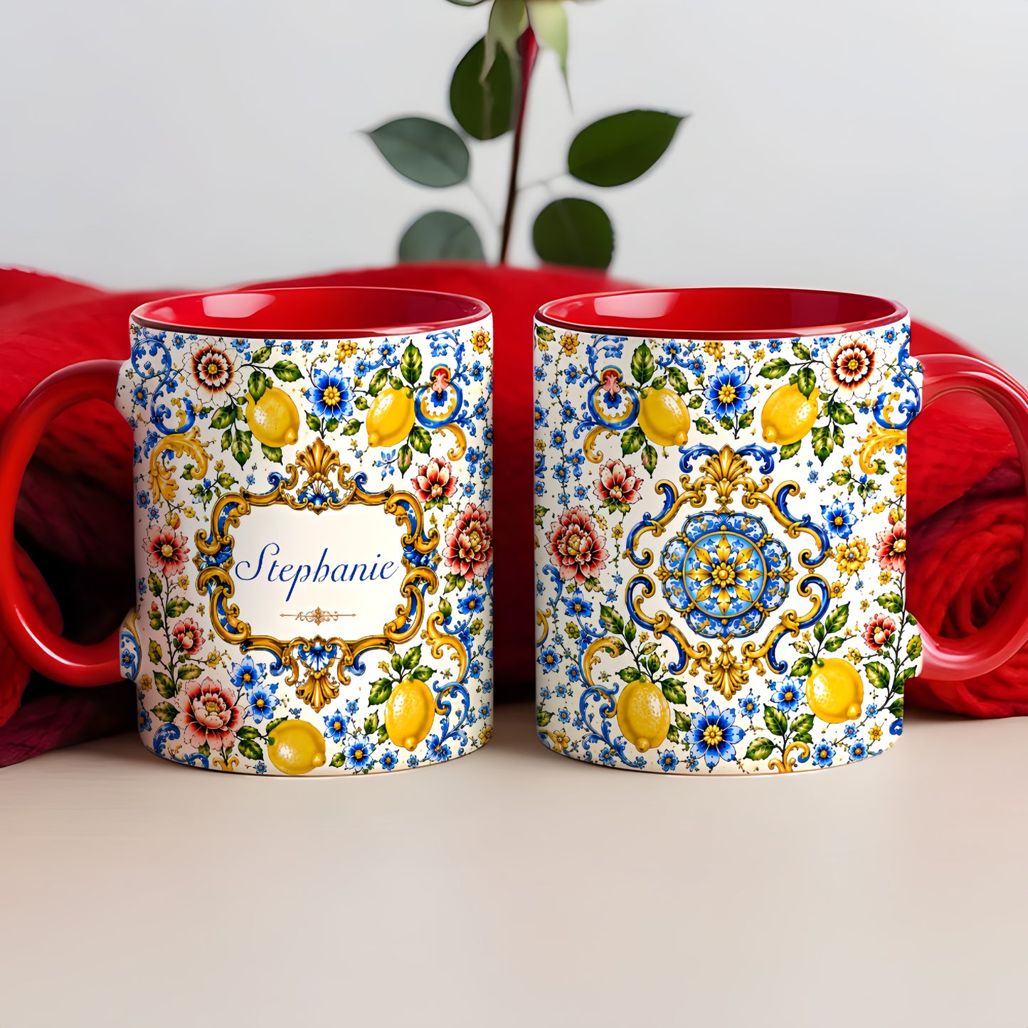 Mediterranean Style & Majolica Print - Personalized Accent Mug - Travelling Tumbler-Myprintsy