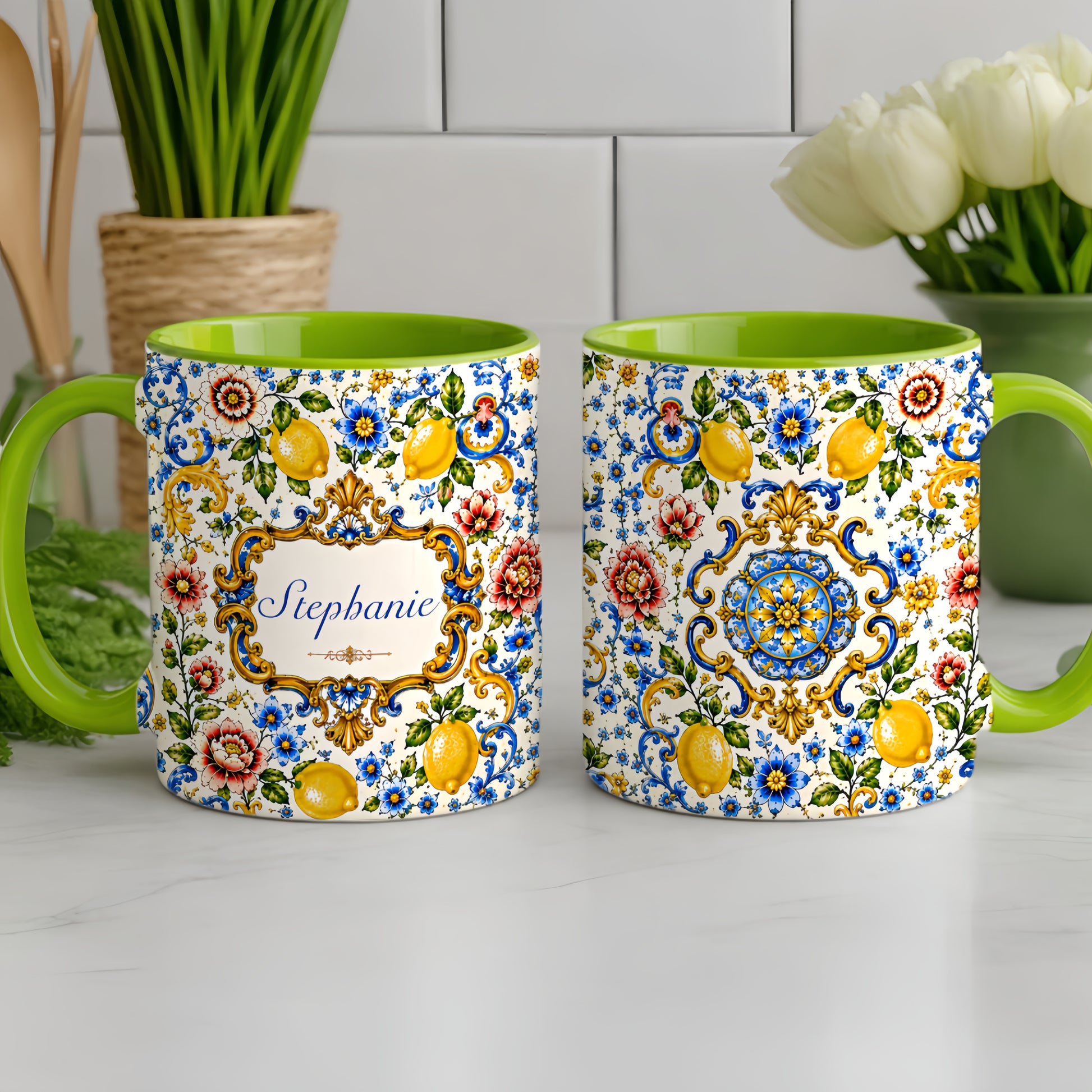 Mediterranean Style & Majolica Print - Personalized Accent Mug - Travelling Tumbler-Myprintsy