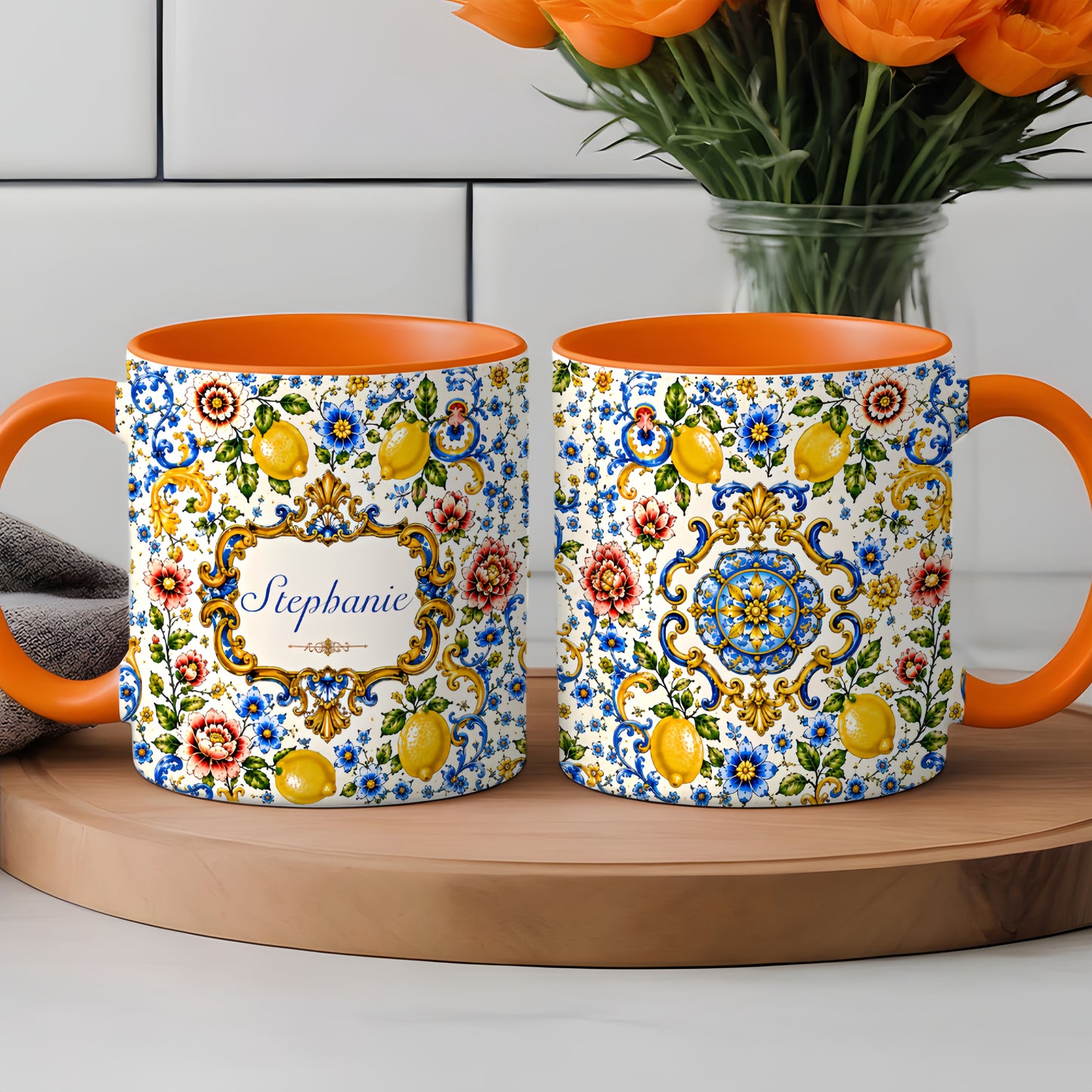 Mediterranean Style & Majolica Print - Personalized Accent Mug - Travelling Tumbler-Myprintsy