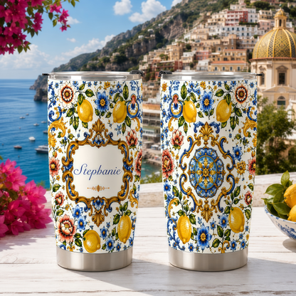 Mediterranean Style & Majolica Print - Personalized Tumbler Cup - Travelling Tumbler-Myprintsy