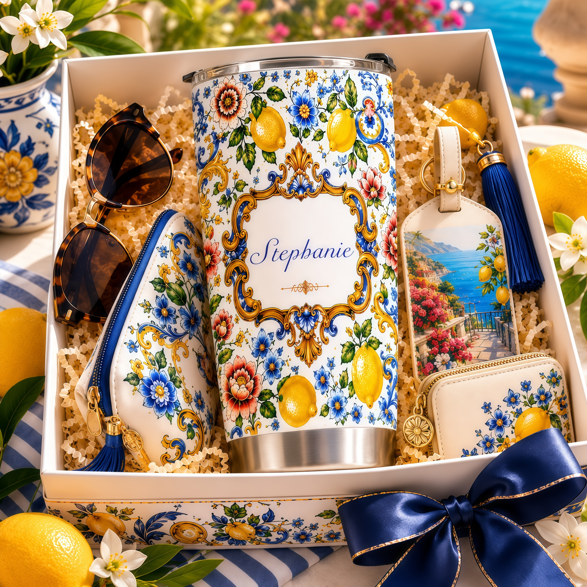 Mediterranean Style & Majolica Print - Personalized Tumbler Cup - Travelling Tumbler-Myprintsy