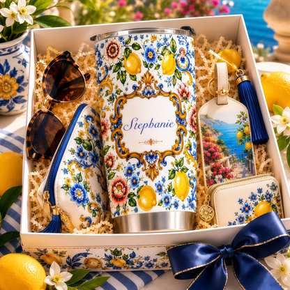 Mediterranean Style & Majolica Print - Personalized Tumbler Cup - Travelling Tumbler-Myprintsy