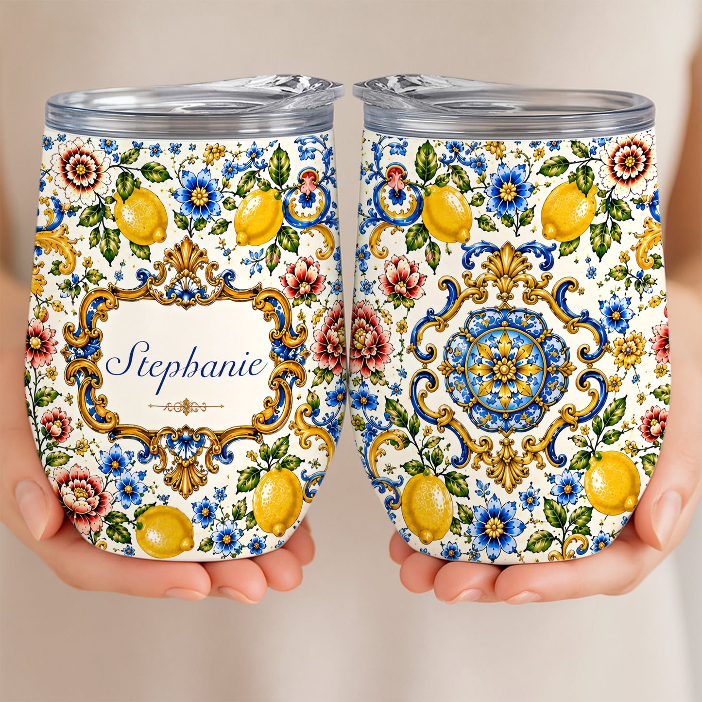 Mediterranean Style & Majolica Print - Personalized Tumbler Cup - Travelling Tumbler-Myprintsy