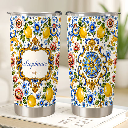 Mediterranean Style & Majolica Print - Personalized Tumbler Cup - Travelling Tumbler-Myprintsy