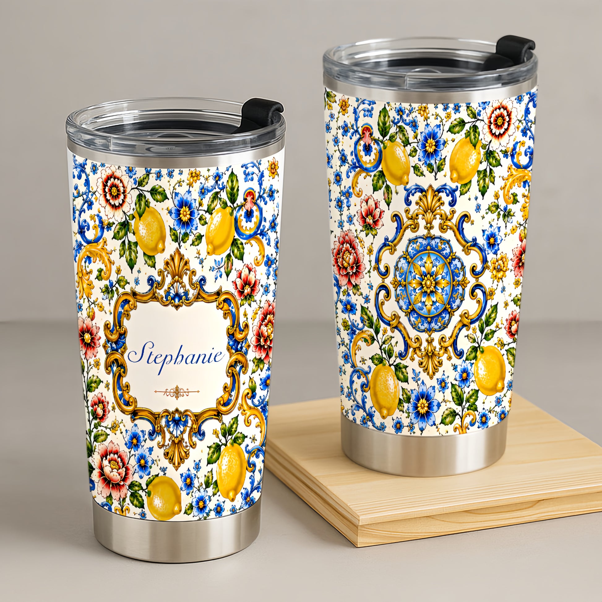 Mediterranean Style & Majolica Print - Personalized Tumbler Cup - Travelling Tumbler-Myprintsy