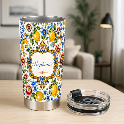 Mediterranean Style & Majolica Print - Personalized Tumbler Cup - Travelling Tumbler-Myprintsy