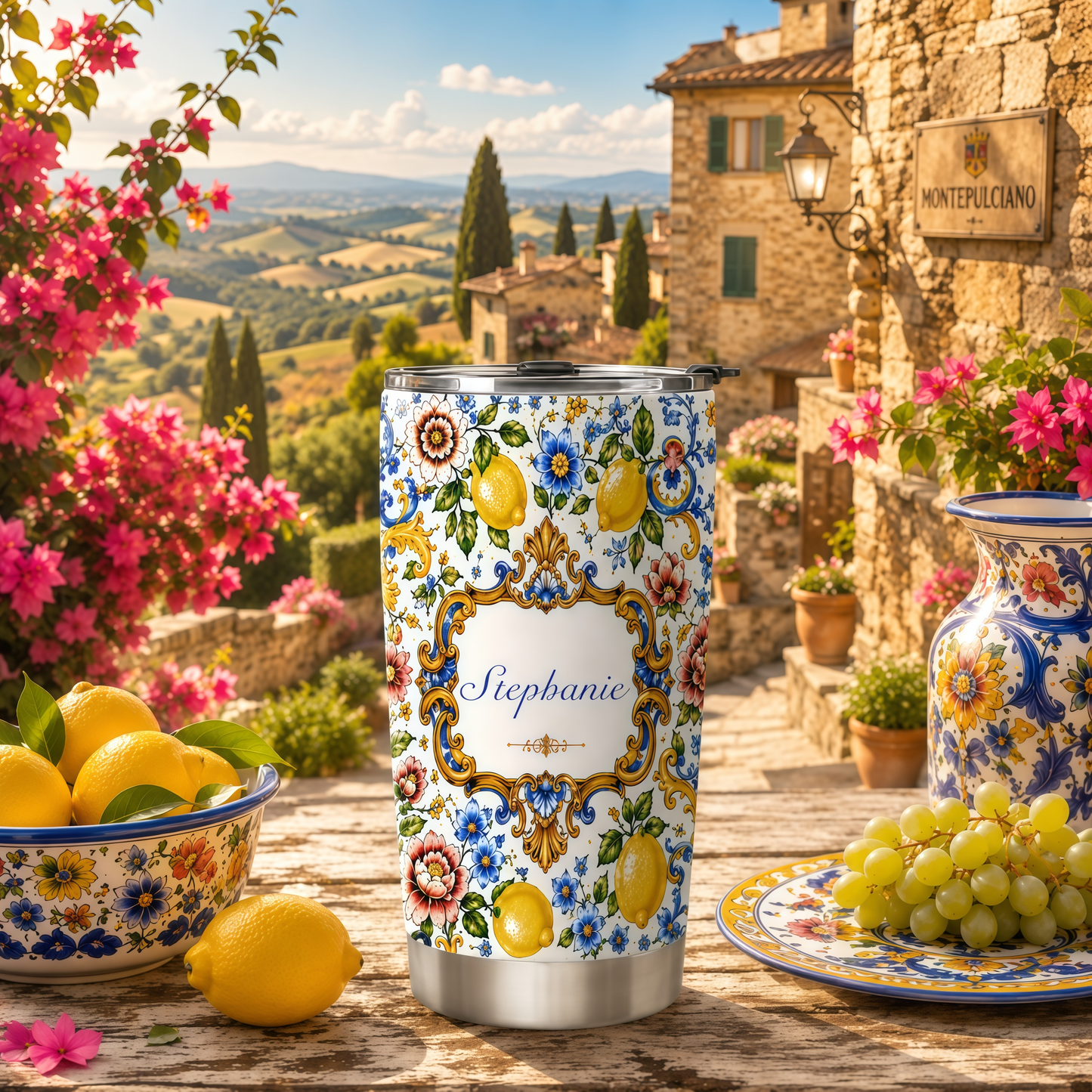 Mediterranean Style & Majolica Print - Personalized Tumbler Cup - Travelling Tumbler-Myprintsy