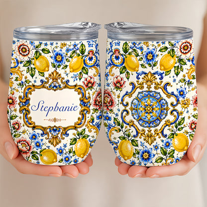 Mediterranean Style & Majolica Print - Personalized Wine Tumbler - Travelling Tumbler-Myprintsy