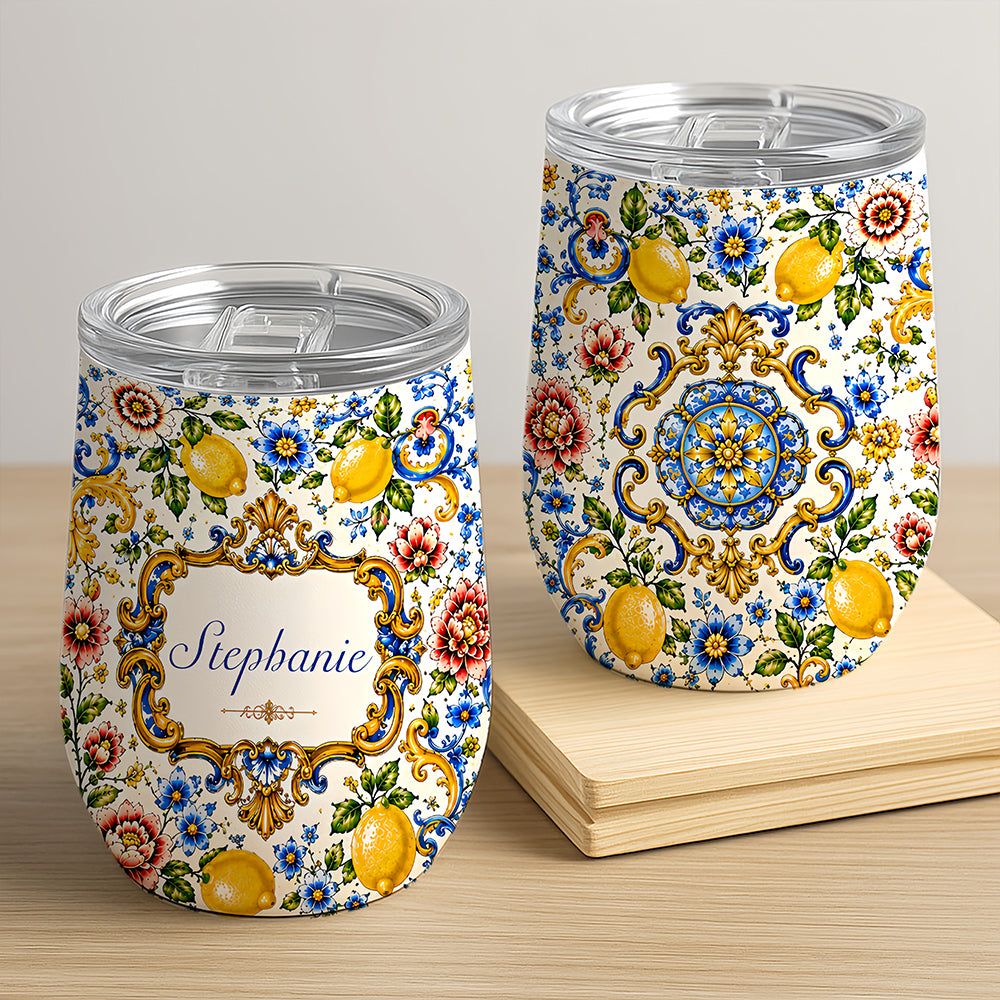Mediterranean Style & Majolica Print - Personalized Wine Tumbler - Travelling Tumbler-Myprintsy