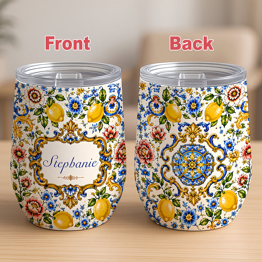 Mediterranean Style & Majolica Print - Personalized Wine Tumbler - Travelling Tumbler-Myprintsy