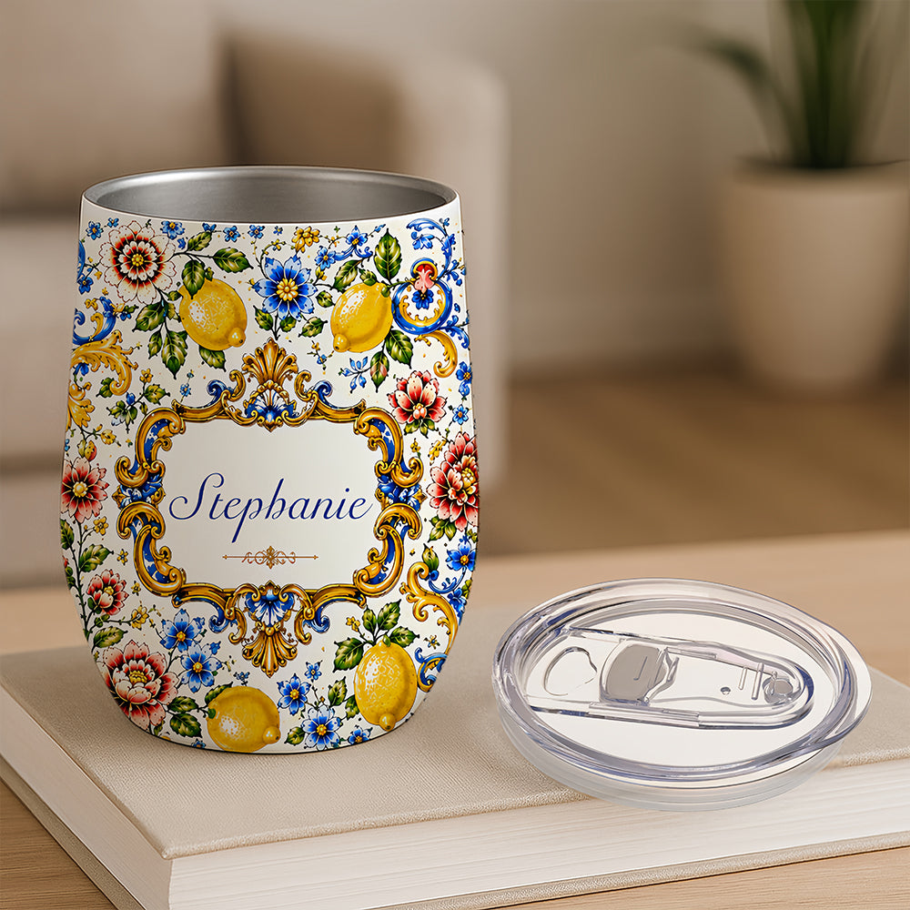Mediterranean Style & Majolica Print - Personalized Wine Tumbler - Travelling Tumbler-Myprintsy