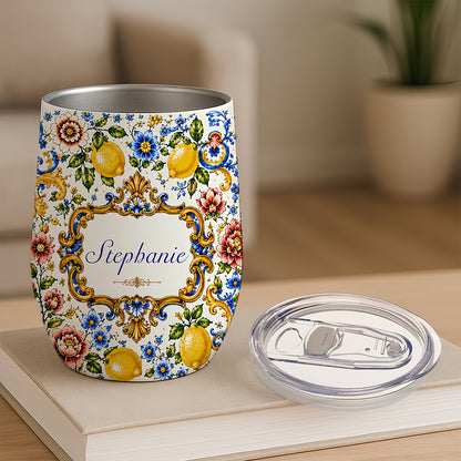 Mediterranean Style & Majolica Print - Personalized Wine Tumbler - Travelling Tumbler-Myprintsy