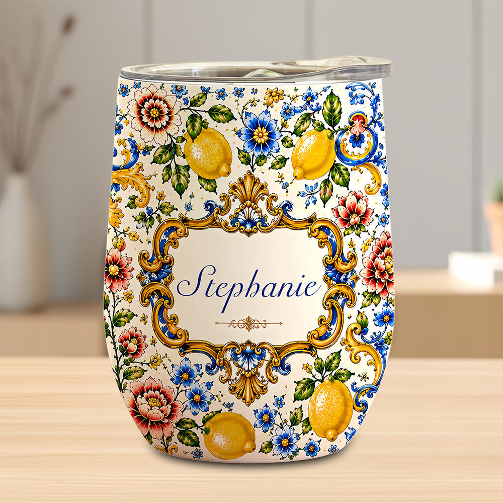 Mediterranean Style & Majolica Print - Personalized Wine Tumbler - Travelling Tumbler-Myprintsy