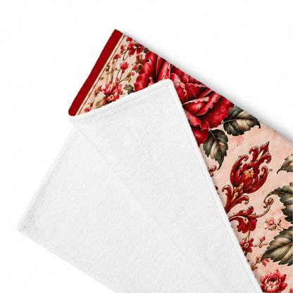Mediterranean Style & Majolica Print Royal Red Rose - Personalized Beach Towel-Myprintsy