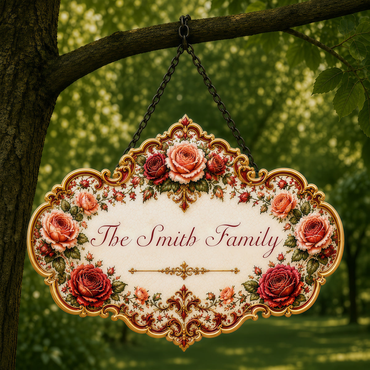 Mediterranean Style & Majolica Print Royal Red Rose - Personalized Custom Shaped Metal Sign-Myprintsy