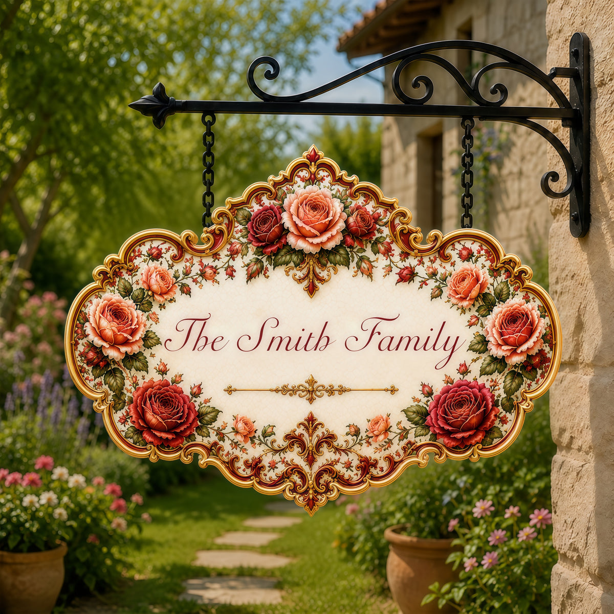 Mediterranean Style & Majolica Print Royal Red Rose - Personalized Custom Shaped Metal Sign-Myprintsy