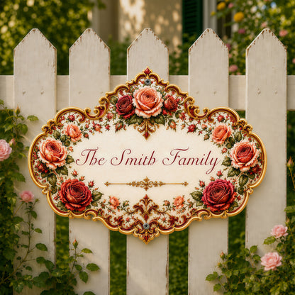 Mediterranean Style & Majolica Print Royal Red Rose - Personalized Custom Shaped Metal Sign-Myprintsy