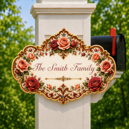 Mediterranean Style & Majolica Print Royal Red Rose - Personalized Custom Shaped Metal Sign-Myprintsy