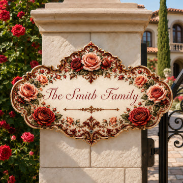 Mediterranean Style & Majolica Print Royal Red Rose - Personalized Custom Shaped Metal Sign-Myprintsy