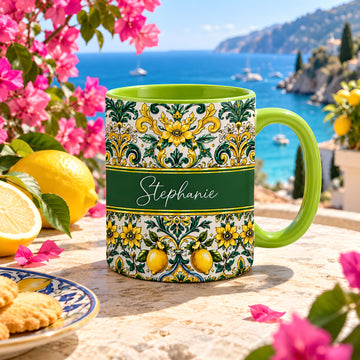 Mediterranean Style & Majolica Print Sun-Kissed Limoncello - Personalized 3D Accent Mug-Myprintsy