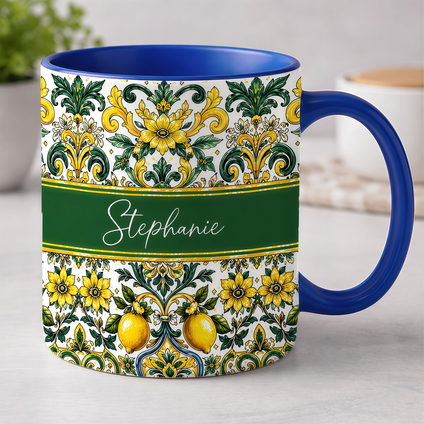 Mediterranean Style & Majolica Print Sun-Kissed Limoncello - Personalized Accent Mug-Myprintsy