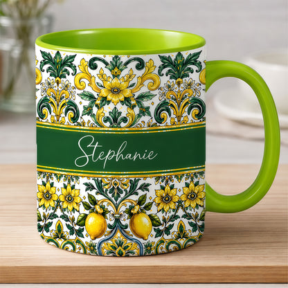 Mediterranean Style & Majolica Print Sun-Kissed Limoncello - Personalized Accent Mug-Myprintsy