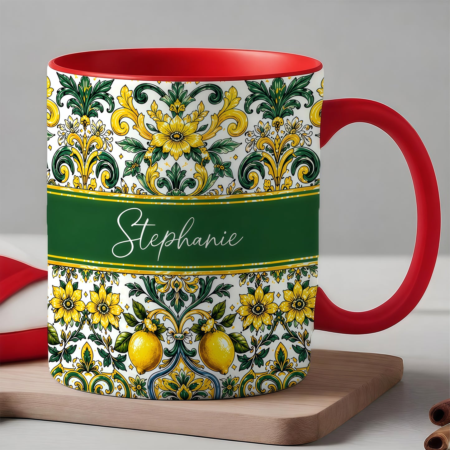 Mediterranean Style & Majolica Print Sun-Kissed Limoncello - Personalized Accent Mug-Myprintsy