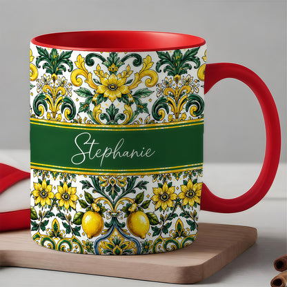 Mediterranean Style & Majolica Print Sun-Kissed Limoncello - Personalized Accent Mug-Myprintsy