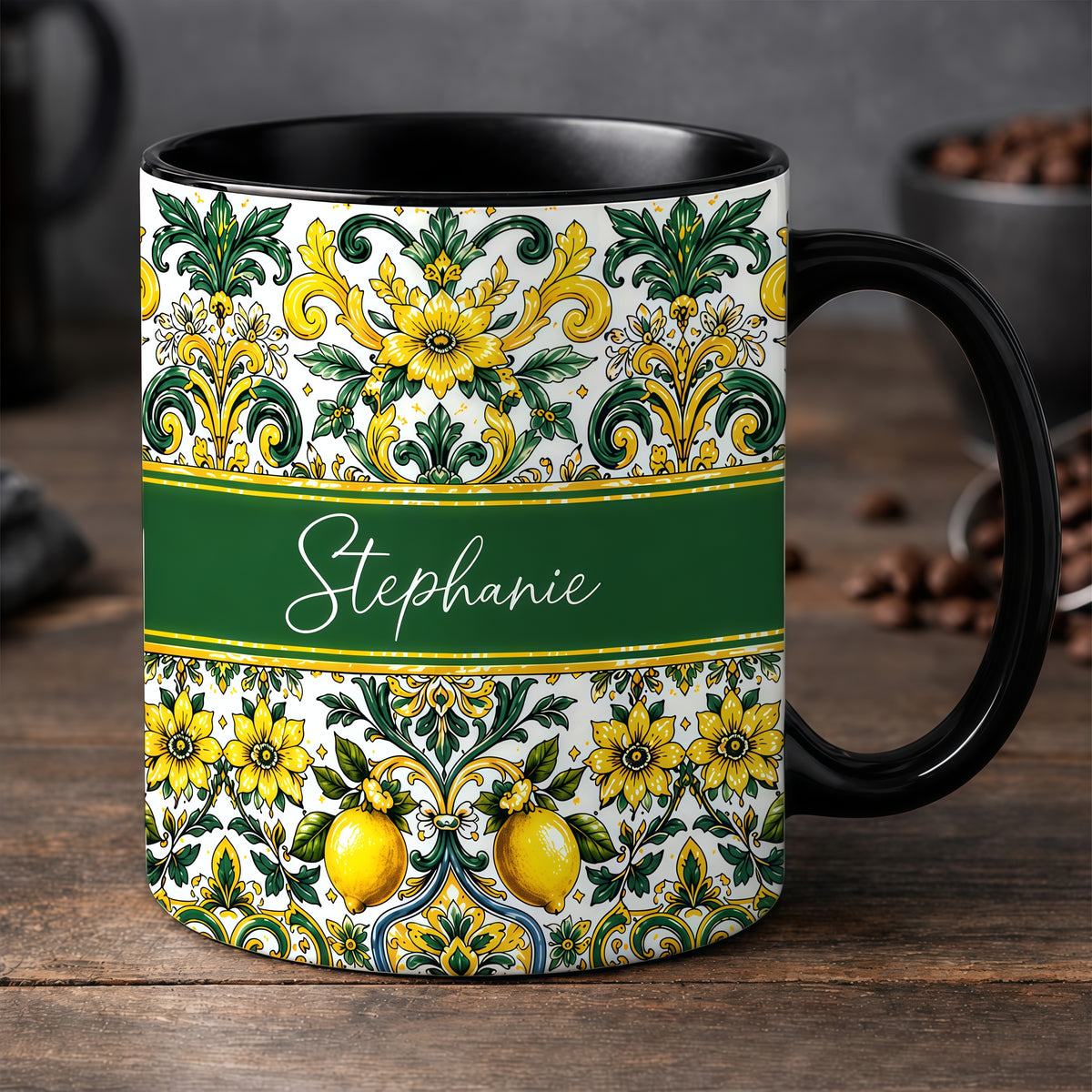 Mediterranean Style & Majolica Print Sun-Kissed Limoncello - Personalized Accent Mug-Myprintsy
