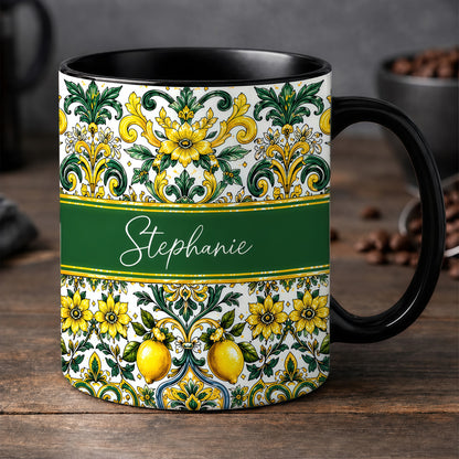 Mediterranean Style & Majolica Print Sun-Kissed Limoncello - Personalized Accent Mug-Myprintsy