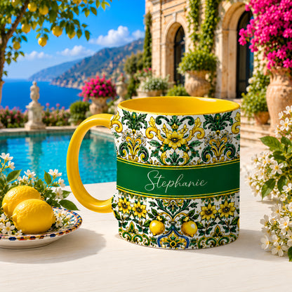 Mediterranean Style & Majolica Print Sun-Kissed Limoncello - Personalized Accent Mug-Myprintsy