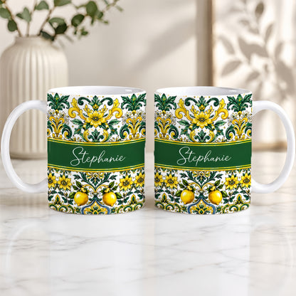 Mediterranean Style & Majolica Print Sun-Kissed Limoncello - Personalized Accent Mug-Myprintsy