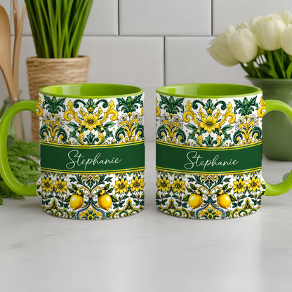 Mediterranean Style & Majolica Print Sun-Kissed Limoncello - Personalized Accent Mug-Myprintsy