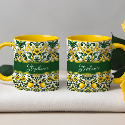 Mediterranean Style & Majolica Print Sun-Kissed Limoncello - Personalized Accent Mug-Myprintsy