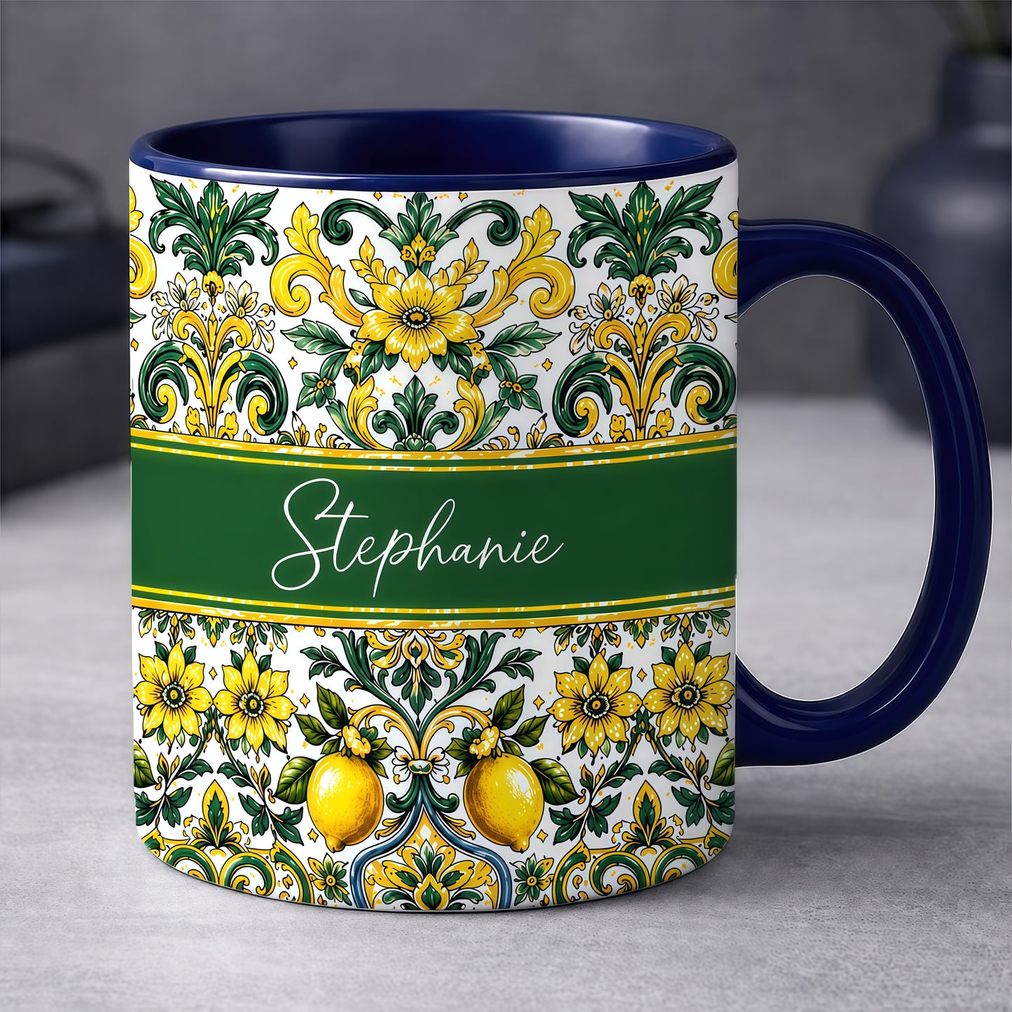Mediterranean Style & Majolica Print Sun-Kissed Limoncello - Personalized Accent Mug-Myprintsy