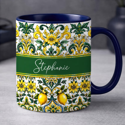 Mediterranean Style & Majolica Print Sun-Kissed Limoncello - Personalized Accent Mug-Myprintsy