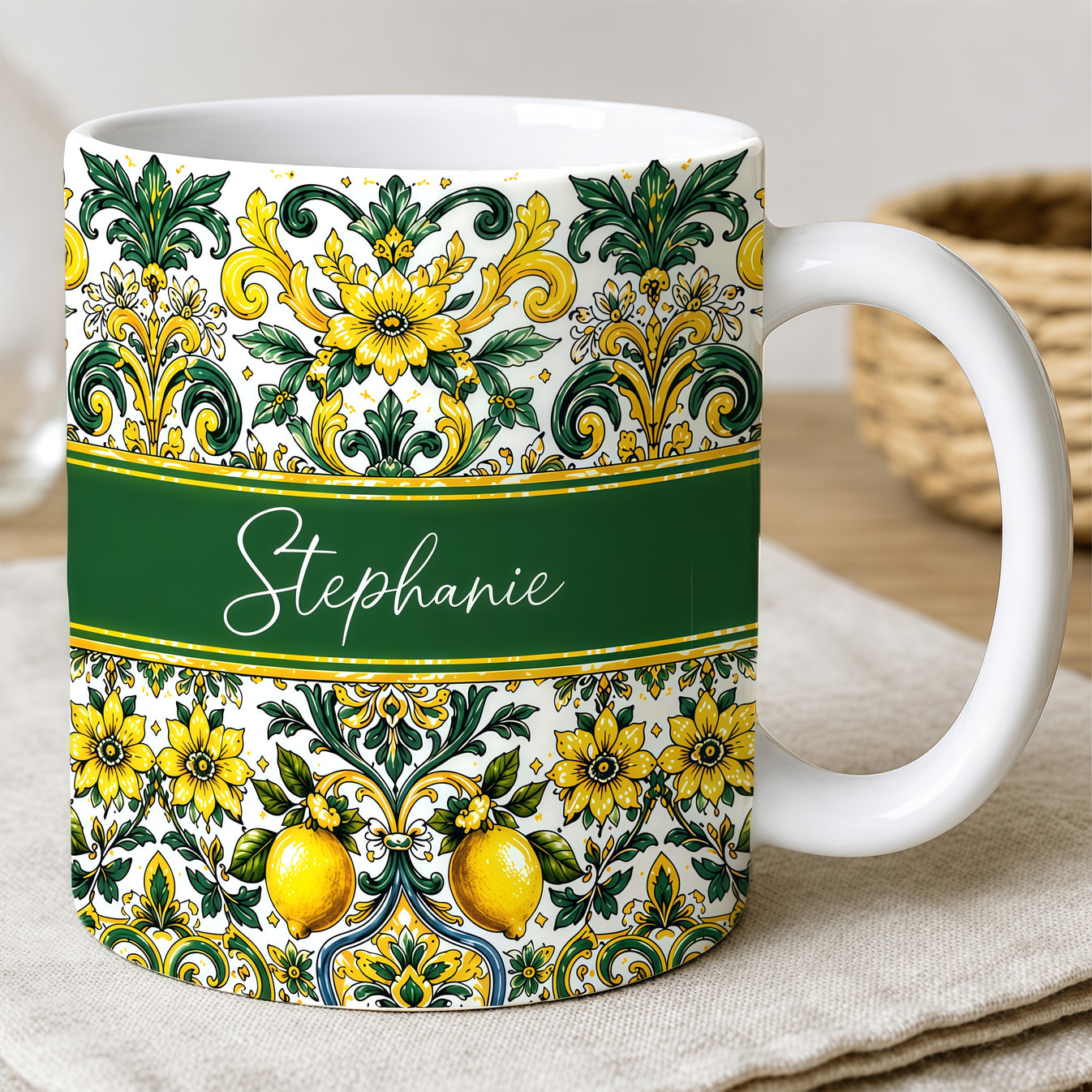 Mediterranean Style & Majolica Print Sun-Kissed Limoncello - Personalized Accent Mug-Myprintsy