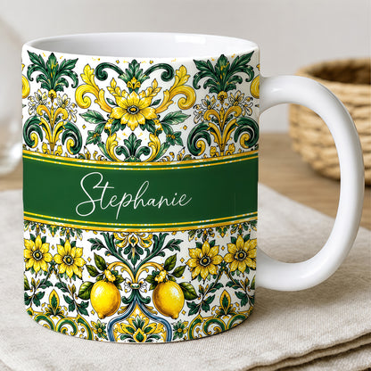 Mediterranean Style & Majolica Print Sun-Kissed Limoncello - Personalized Accent Mug-Myprintsy
