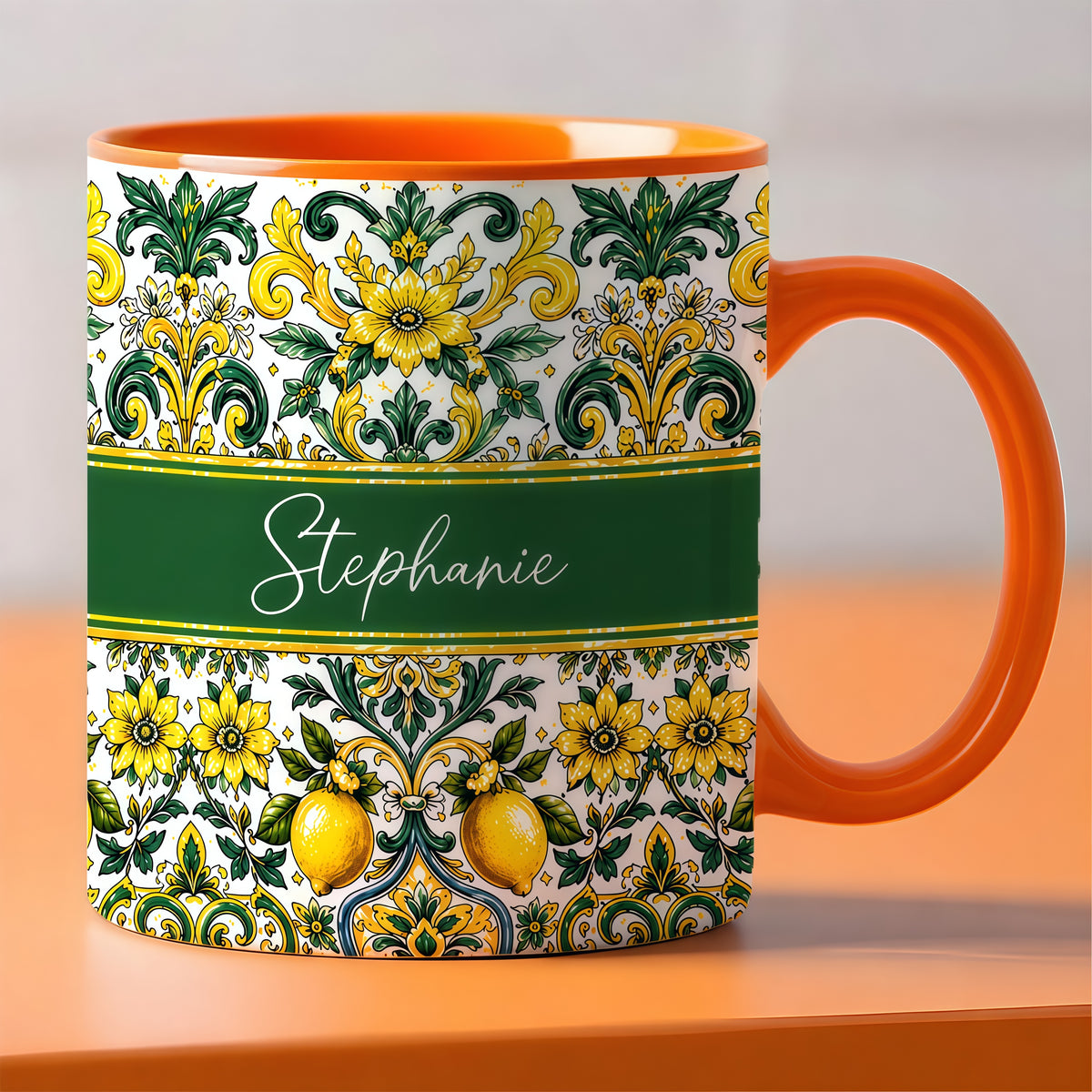 Mediterranean Style & Majolica Print Sun-Kissed Limoncello - Personalized Accent Mug-Myprintsy