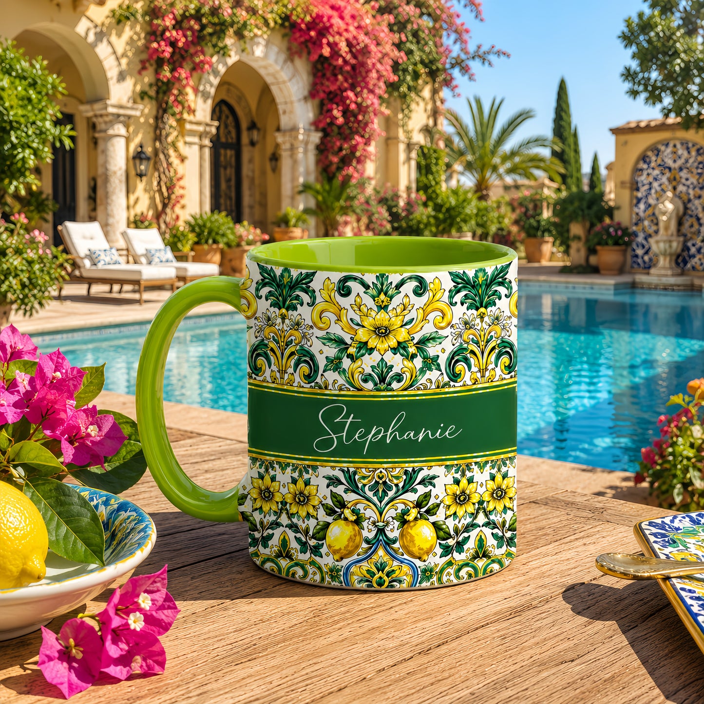 Mediterranean Style & Majolica Print Sun-Kissed Limoncello - Personalized Accent Mug-Myprintsy