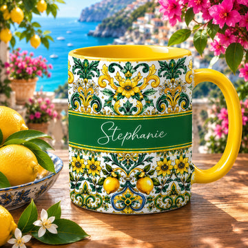 Mediterranean Style & Majolica Print Sun-Kissed Limoncello - Personalized Accent Mug-Myprintsy