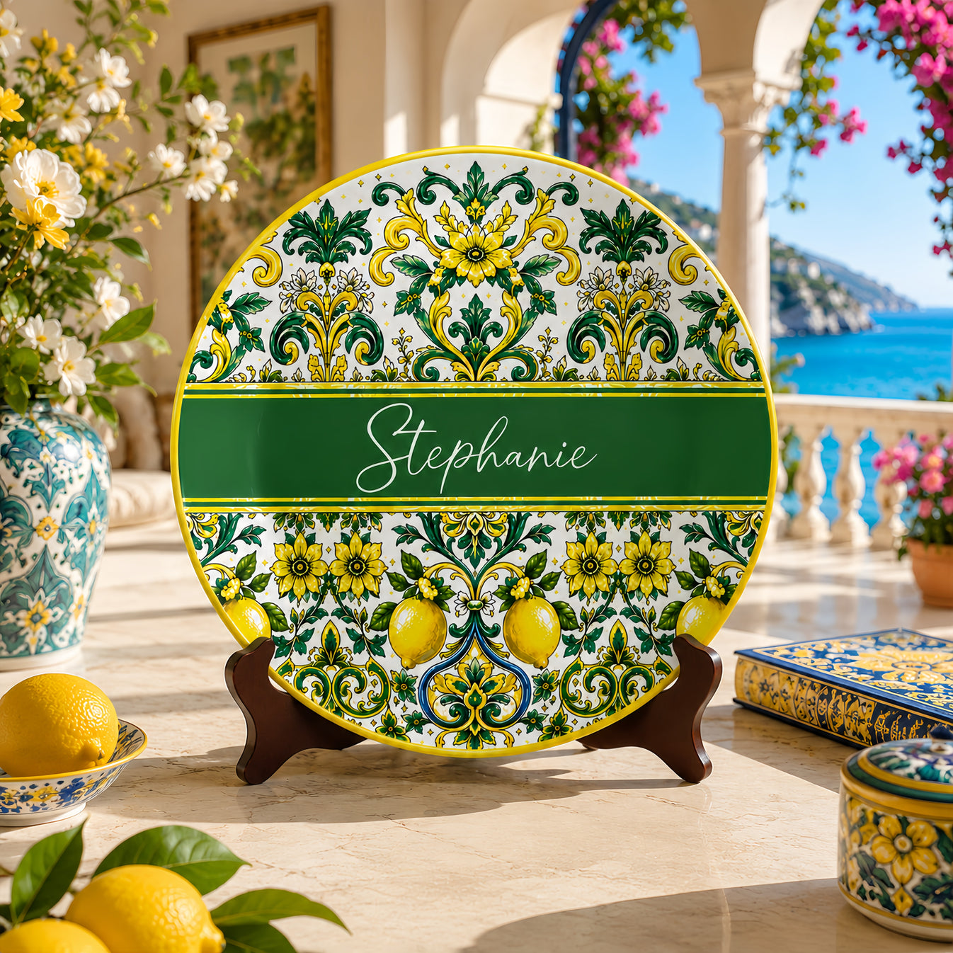Mediterranean Style & Majolica Print Sun-Kissed Limoncello - Personalized Ceramic Plate - Plates For Decoration-Myprintsy