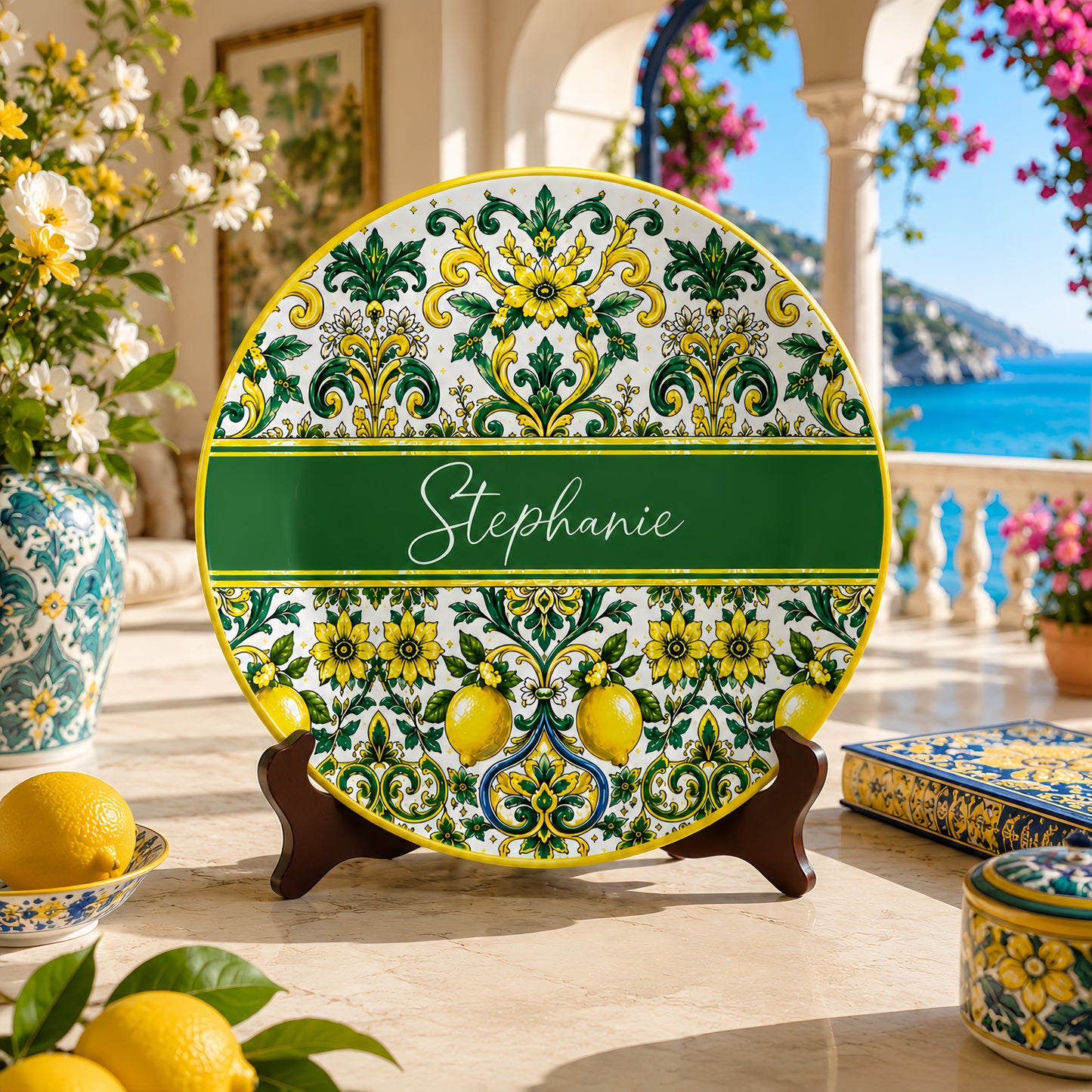 Mediterranean Style & Majolica Print Sun-Kissed Limoncello - Personalized Ceramic Plate - Plates For Decoration-Myprintsy