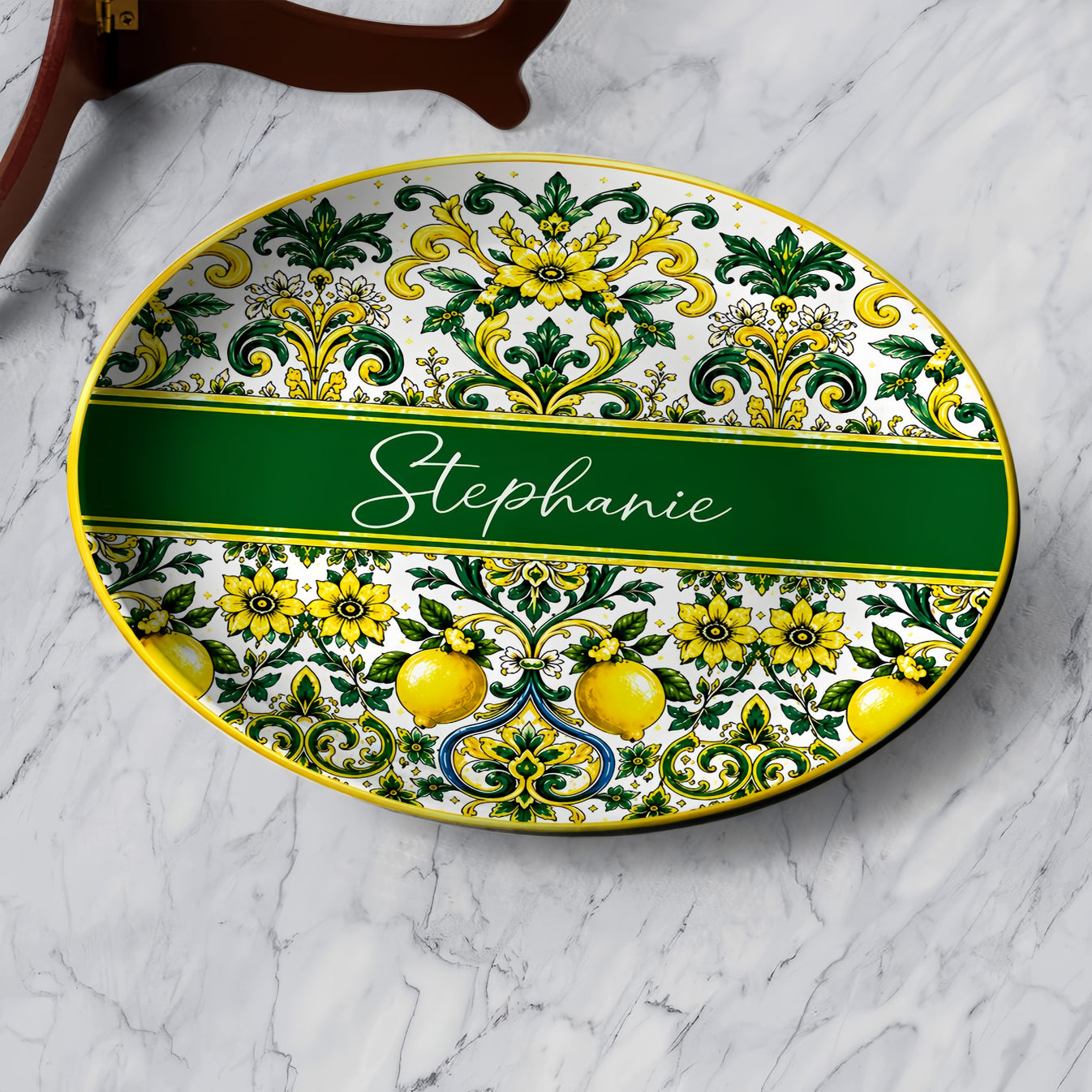 Mediterranean Style & Majolica Print Sun-Kissed Limoncello - Personalized Ceramic Plate - Plates For Decoration-Myprintsy