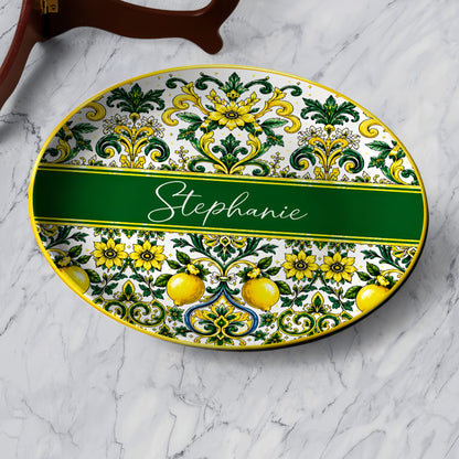 Mediterranean Style & Majolica Print Sun-Kissed Limoncello - Personalized Ceramic Plate - Plates For Decoration-Myprintsy