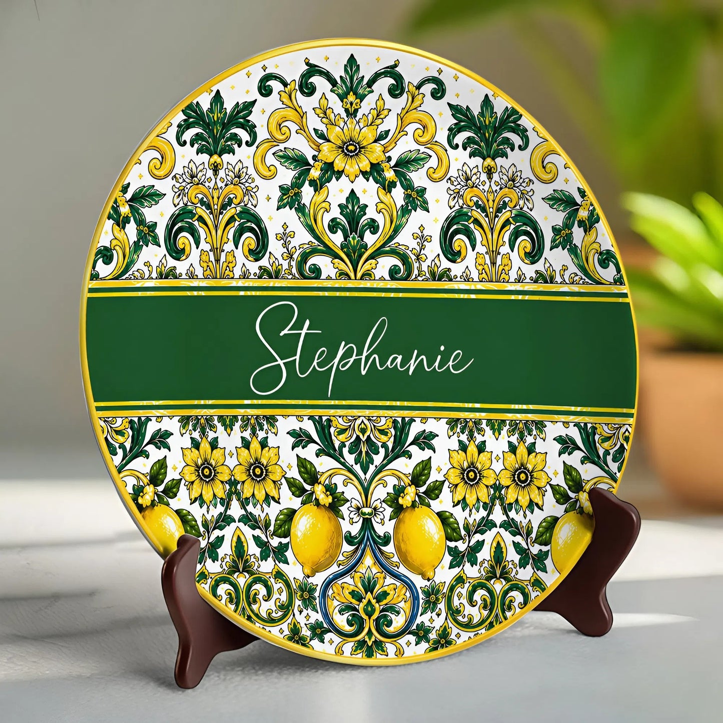 Mediterranean Style & Majolica Print Sun-Kissed Limoncello - Personalized Ceramic Plate - Plates For Decoration-Myprintsy