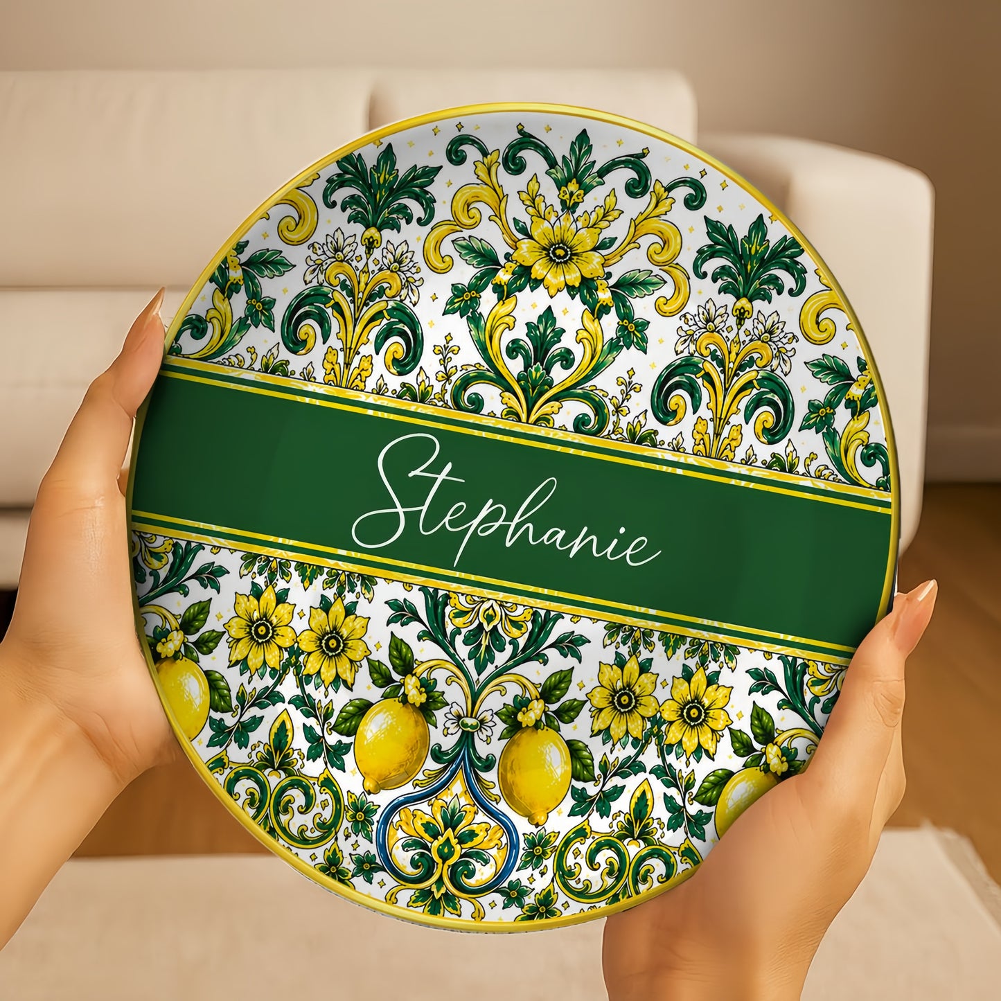 Mediterranean Style & Majolica Print Sun-Kissed Limoncello - Personalized Ceramic Plate - Plates For Decoration-Myprintsy