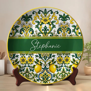 Mediterranean Style & Majolica Print Sun-Kissed Limoncello - Personalized Ceramic Plate - Plates For Decoration-Myprintsy