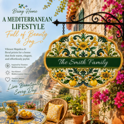 Mediterranean Style & Majolica Print Sun-Kissed Limoncello - Personalized Custom Shaped Metal Sign-Myprintsy