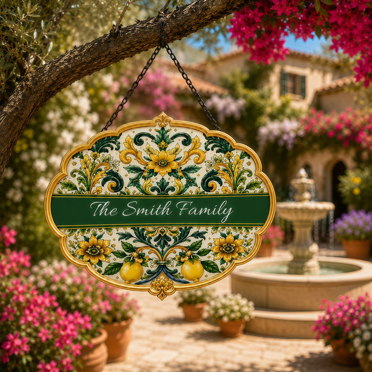 Mediterranean Style & Majolica Print Sun-Kissed Limoncello - Personalized Custom Shaped Metal Sign-Myprintsy